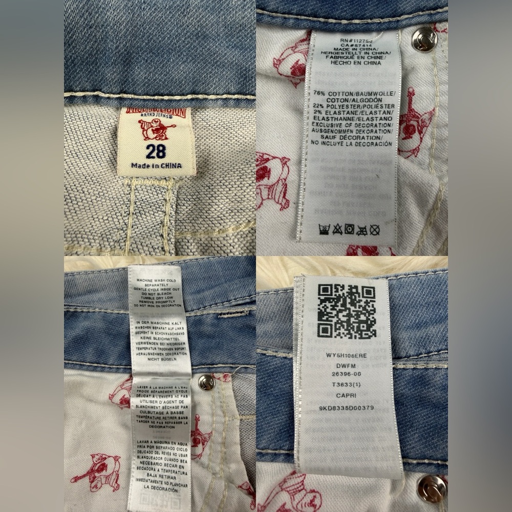 True Religion ‘Capri’ Cropped Jeans ~ in Light Blue Wash w/ Studs ~ Size 28 - Picture 16 of 16
